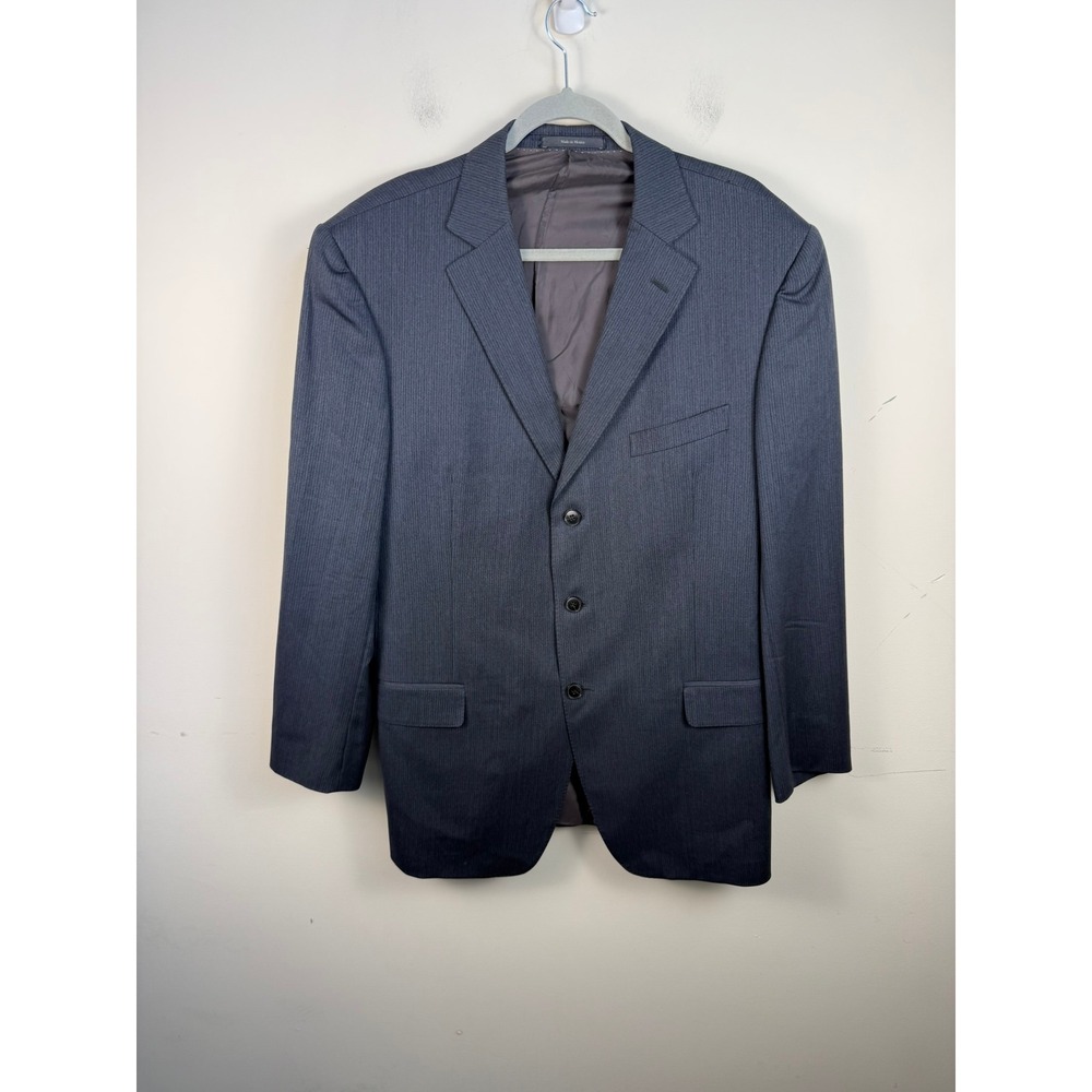 Zegna Mens‎ 2PC Suit Navy Blue Micro Stripe 100% Wool 46L 36x33 Made in Mexico